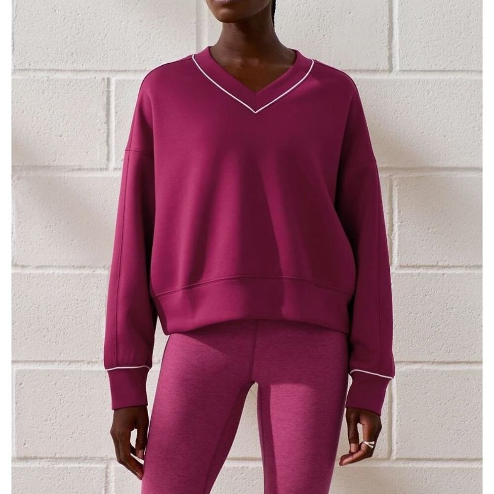 Abercrombie & Fitch YPB XL neoKNIT V Neck Pullover Sweatshirt In Deep Red‎